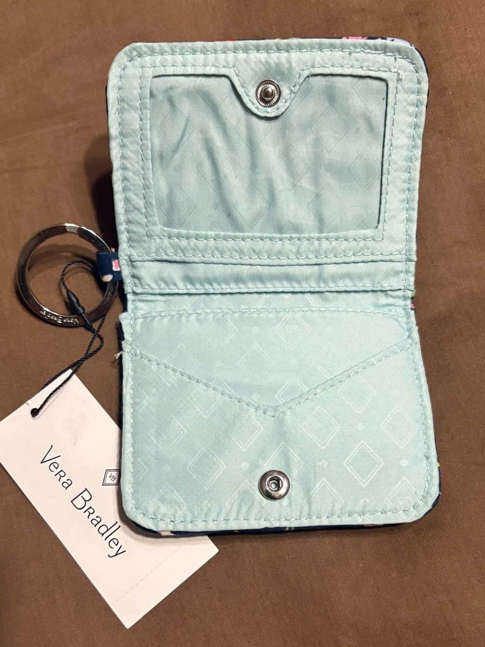 Vera Bradley Navy Floral ID Wallet Keychain - Picture 3 of 4